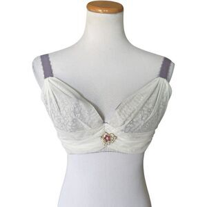 NWT Womens Fineying Ruched Chiffon and Floral Lace Full Coverage Bra - Sz 36D